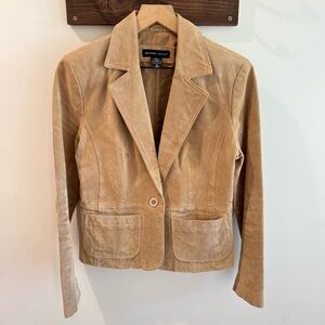 Vintage Y2K New York & Company‎ Tan Suede Leather Blazer Jacket Size 8